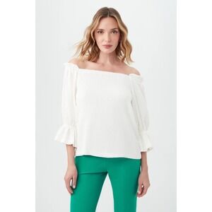 Trina Turk NWT White Antu Off-the-Shoulder‎ Textured Blouse Size Small
